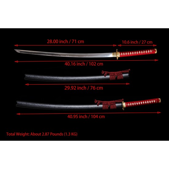 Handforge Clay Tempered T10 Steel Razor Sharp Full Tang Blade Japanese Katana Samurai Swords