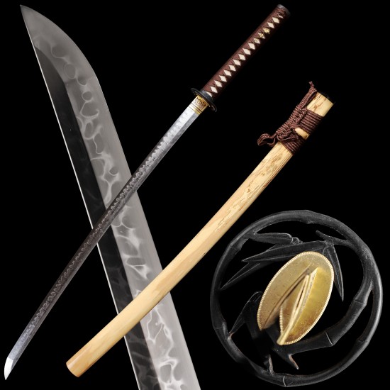 Hand Forged Japanese Katana Clay Tempered L6 Steel Hitatsura Hamon Blade Samurai Sword