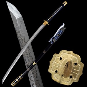 Hand Forged Clay Tempered L6 Steel Hitatsura Hamon Blade Japanese Katana Samurai Tachi Sword