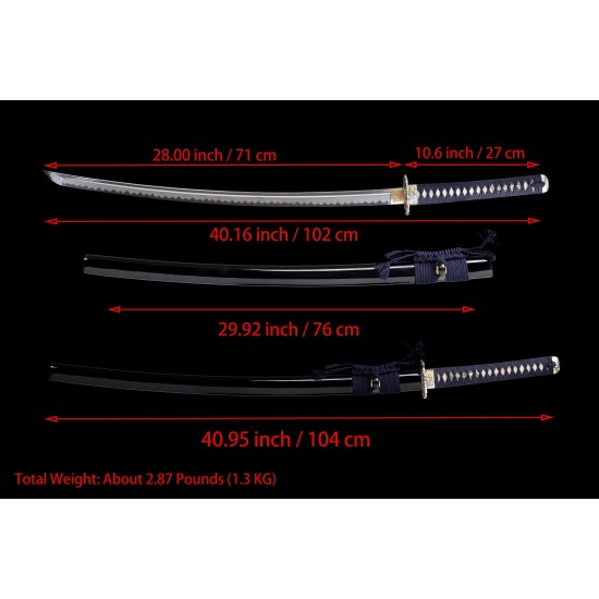 High Quality Clay Tempered Sanmai Folded Blade Japanese Samurai Katana Sword