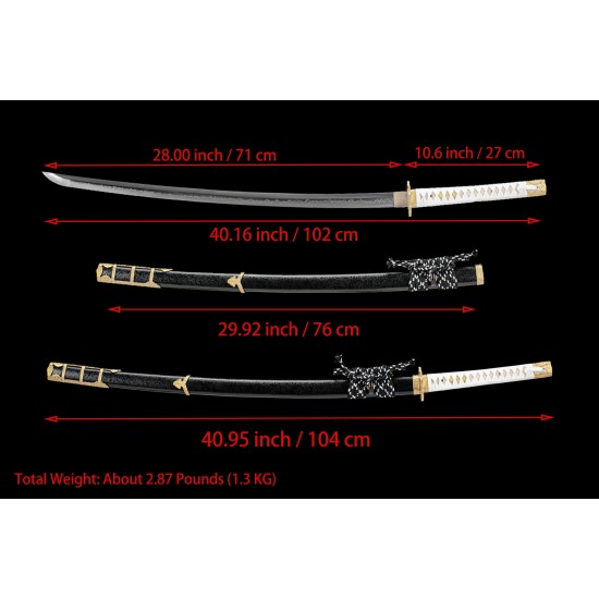 Clay Tempered T10 Steel Japanese Samurai Tachi Katana Sword Full Tang Razor Sharp Blade
