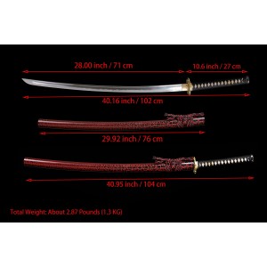Samurai Katana Swords Clay Tempered T10 Steel Razor Sharp Full Tang Blade Dragon Fitting