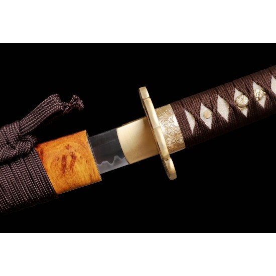 Handmade Japanese Katana Samurai Sword Clay Tempered T10 Steel Full Tang Blade