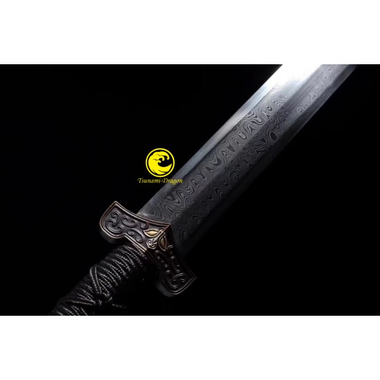 Handmade Chinese Sword Jian Damascus Folded Steel Full Tang Blade Razor Sharp