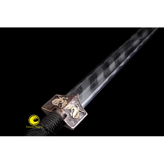 Chinese Sword Jian Clay Tempered Damascus Folded Steel Full Tang Blade Razor Sharp Handmade