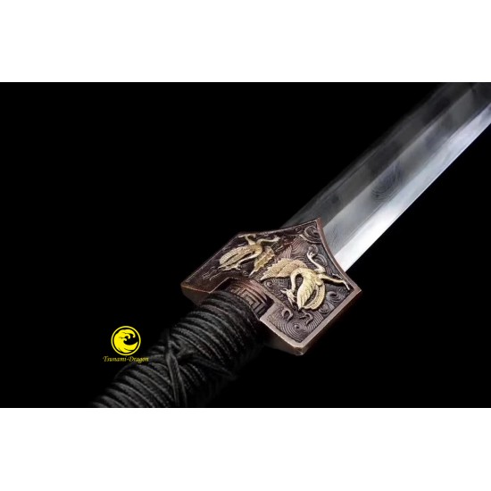Chinese Sword Jian Clay Tempered Damascus Folded Steel Full Tang Blade Razor Sharp Handmade