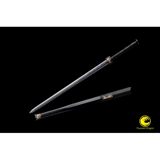 Chinese Sword Jian Clay Tempered Damascus Folded Steel Full Tang Blade Razor Sharp Handmade