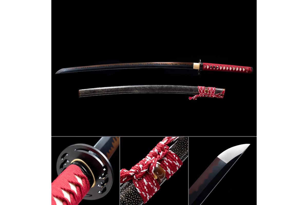 T10 Clay Tempered SHINOGI-ZUKURI Blade JAPANESE SAMURAI SWORD WAKIZASHI SHARP 