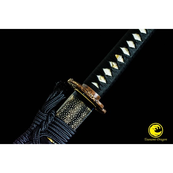 Clay Tempered T10 Folded Kobuse Steel Blade Japanese Katana Wakizashi Sword Set