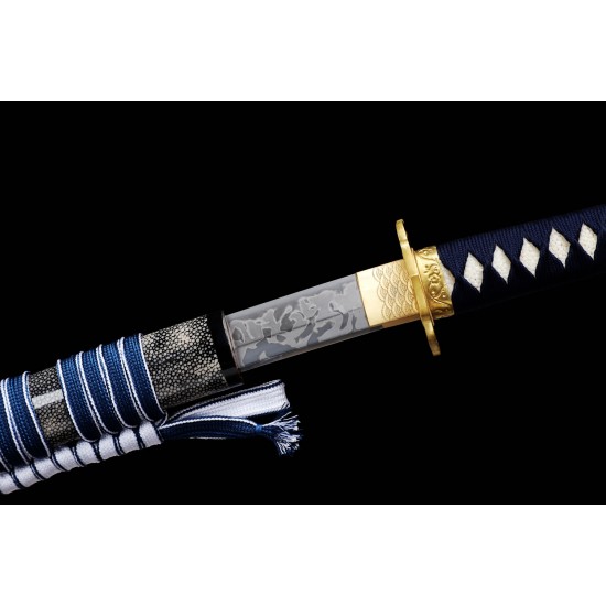 Hand Forged Clay Tempered L6 Steel Hitatsura Hamon Blade Japanese Katana Samurai Tachi Sword