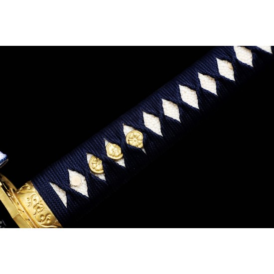 Hand Forged Clay Tempered L6 Steel Hitatsura Hamon Blade Japanese Katana Samurai Tachi Sword