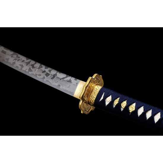 Hand Forged Clay Tempered L6 Steel Hitatsura Hamon Blade Japanese Katana Samurai Tachi Sword