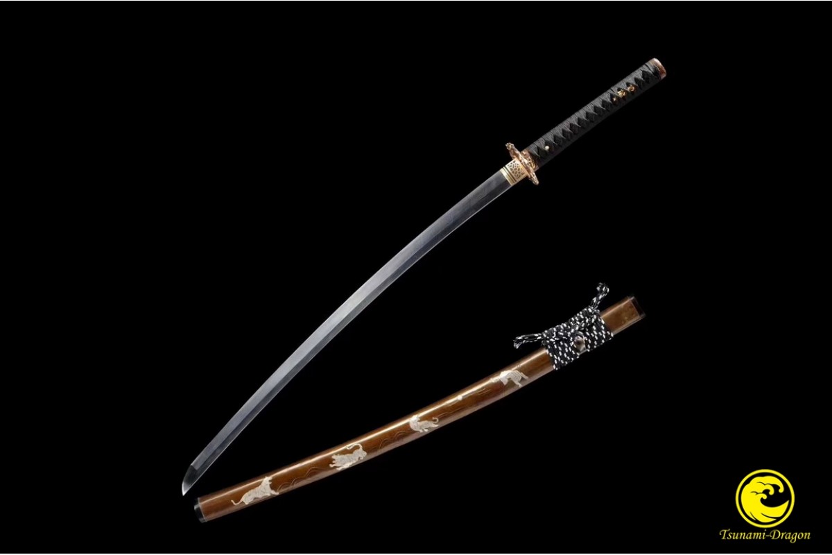 Japanese Battle Ready Katana Samurai 1075 Folded Steel Sword Copper Wrap Saya