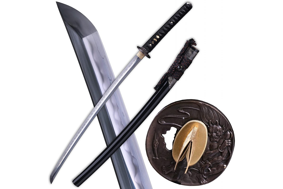 Japanese Samurai Sword Katana Black Damascus Steel Clay Tempered Razor Sharp 