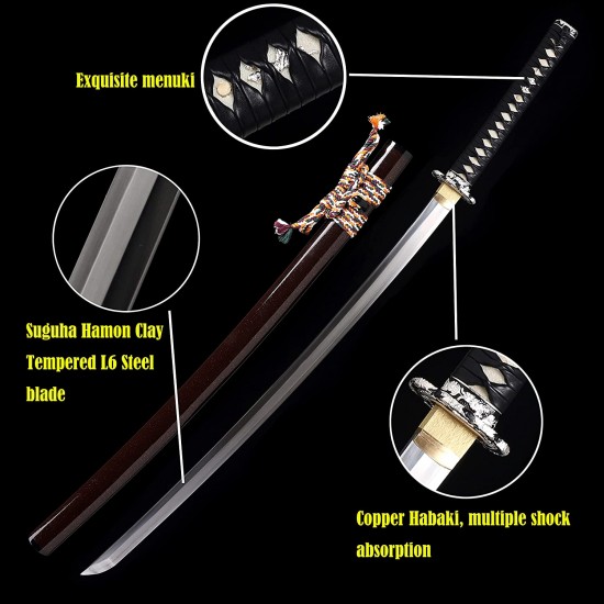 Japanese Katana Swords Clay Tempered L6 Steel Suguha Hamon Samurai Sword Razor Sharp Blade