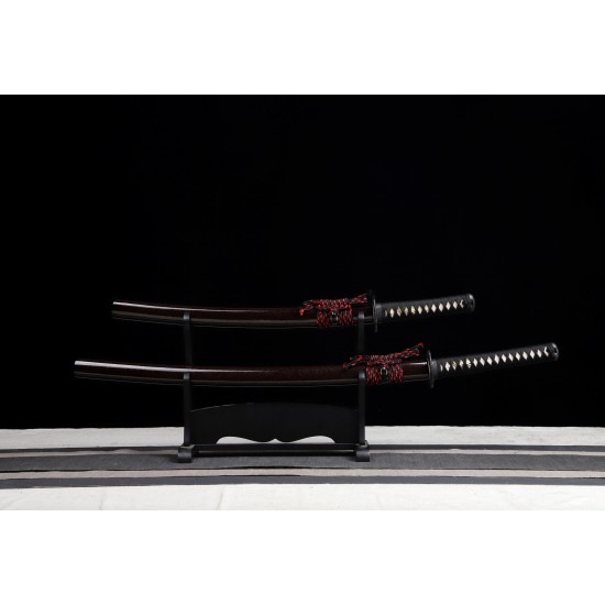 Clay Tempered T10 Steel Red Blade Japanese Daisho Katana Wakizashi Sword