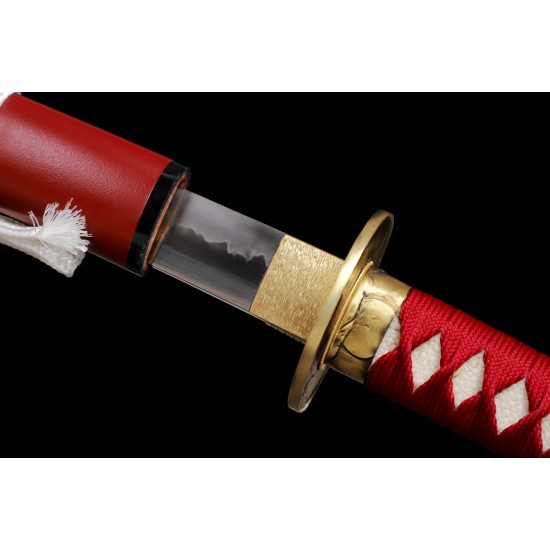 Full Tang Samurai Katana Swords Clay Tempered T10 Steel Razor Sharp Blade Wolf Fitting